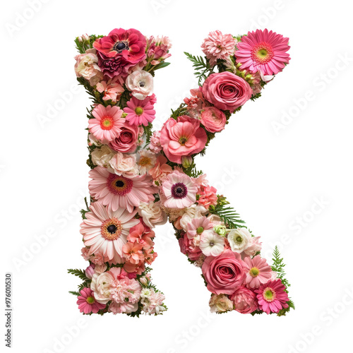Floral Alphabet Letters B with Colorful Flowers and Decorative Elements