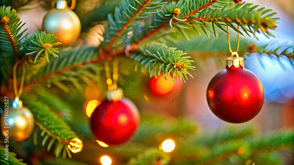 Christmas tree with decorations close-up on a blurred background. Christmas tree with decorations close-up on a blurred background.
