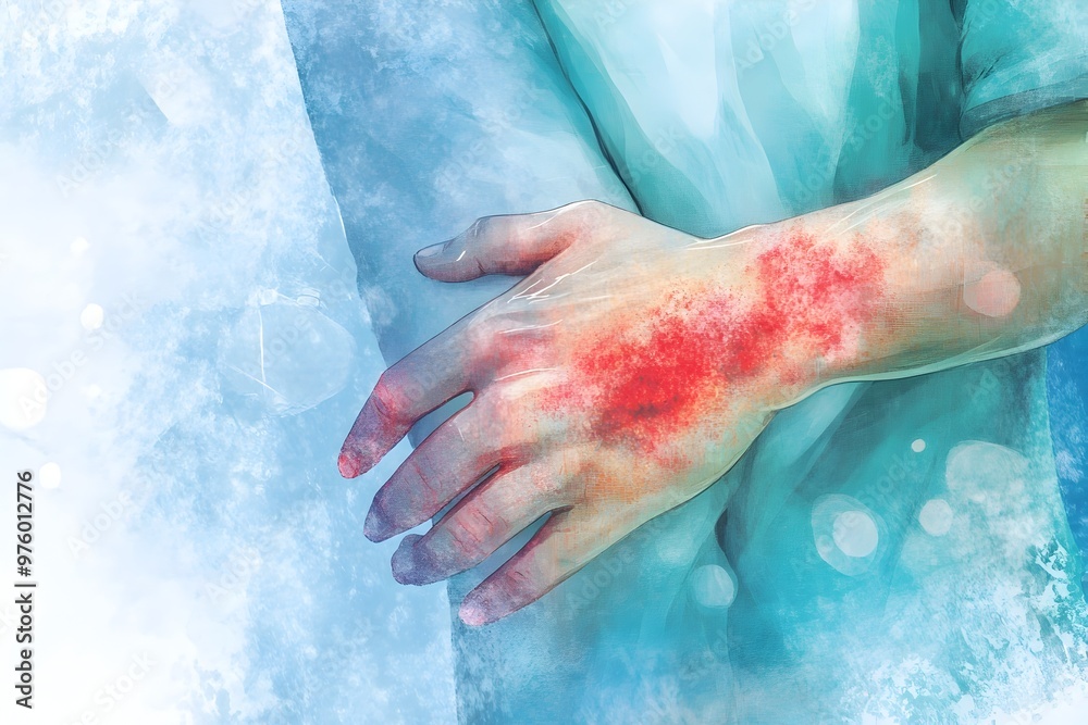Fototapeta premium Closeup of Irritated Arm with Visible Signs of Eczema and Common Household Triggers