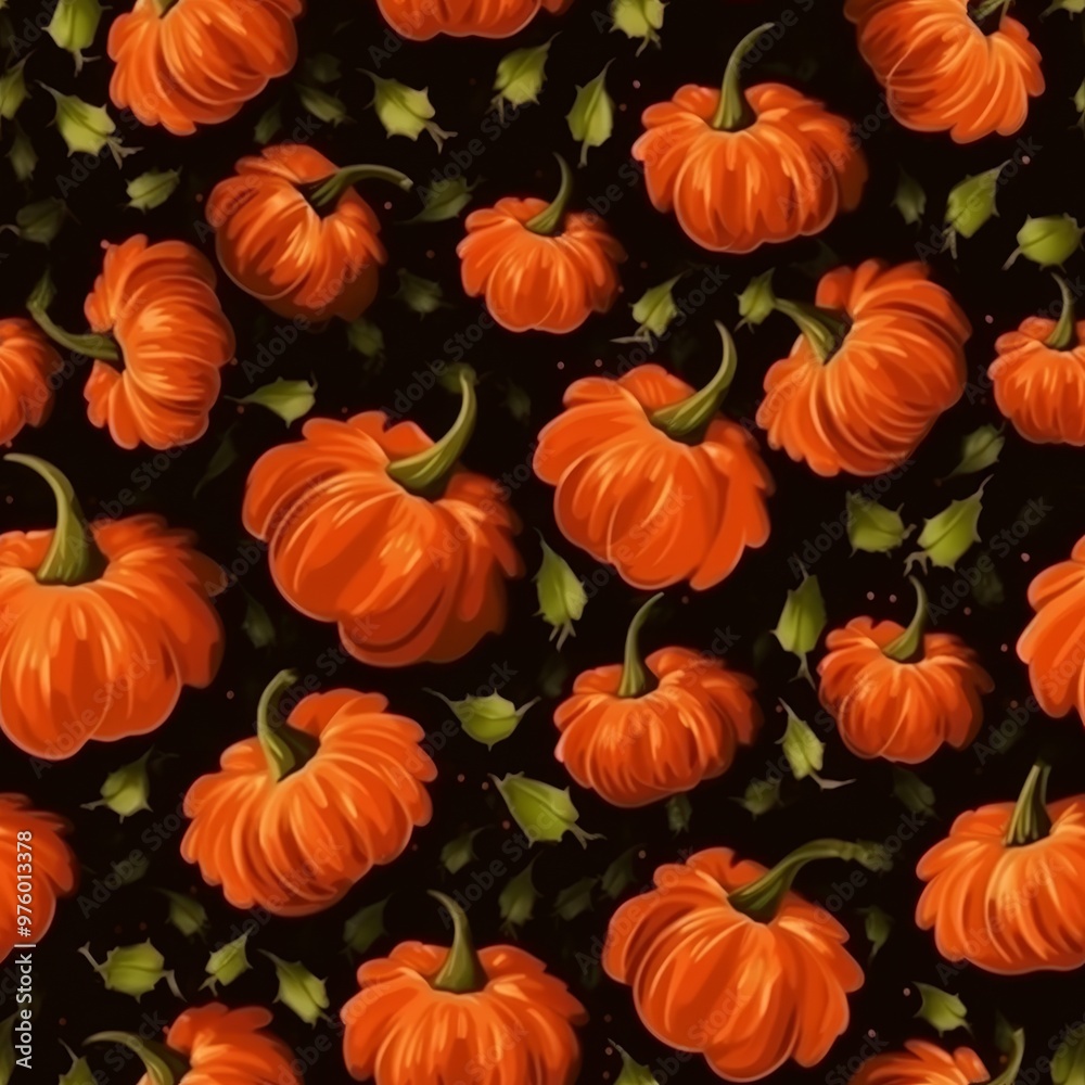 Seamless halloween pattern with bright orange pumpkins, bats, and spider webs on black Seamless halloween pattern with bright orange pumpkins, bats, and spider webs on black