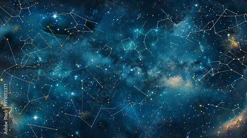 Constellations and Nebulae in a Starry Night Sky