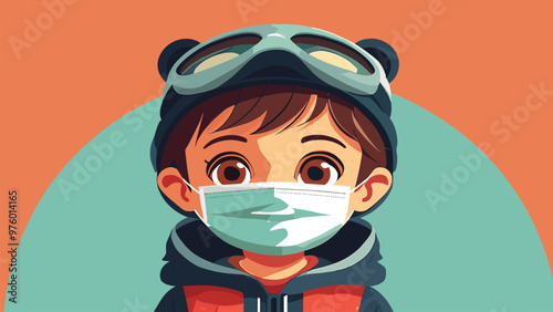 Vector illustration of a child wearing a mask, staying healthy