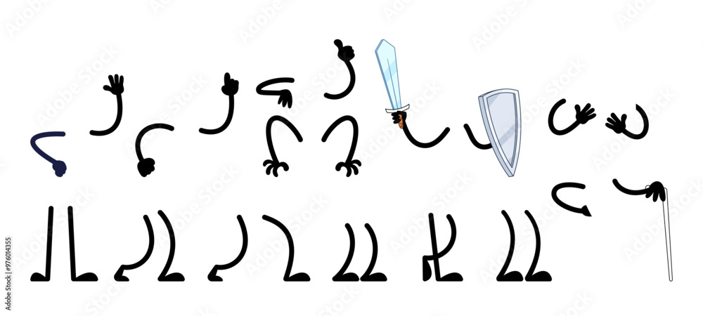 custom made wallpaper toronto digitalSet Of Cartoon Hands And Legs With Various Accessories Isolated On White Background, Includes Different Arm or Leg Poses