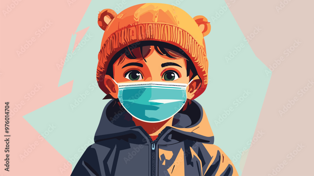 Vector illustration of a child wearing a mask, staying healthy Vector illustration of a child wearing a mask, staying healthy