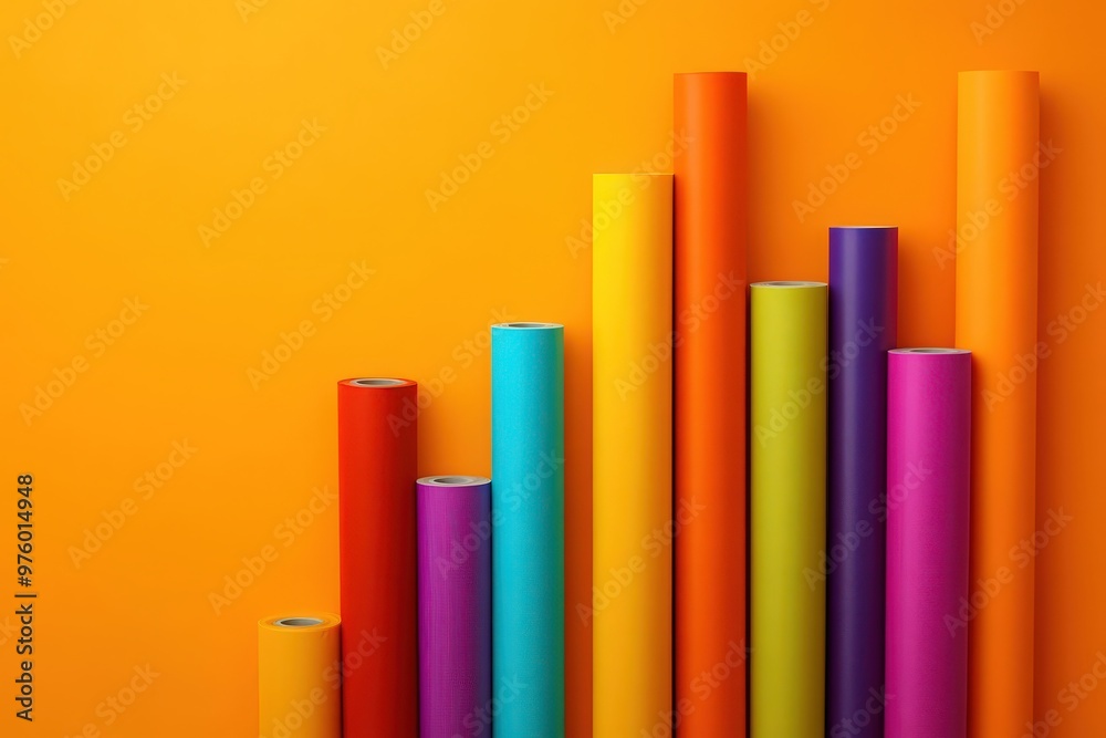 Bar graph made of colorful duct tapes on orange background. Data visualization concept Bar graph made of colorful duct tapes on orange background. Data visualization concept
