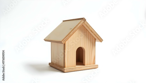 mini small wooden house on isolated white background concept of real estate, living, construction, residency 