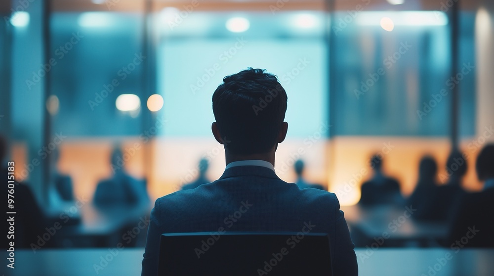 Business Meeting in Conference Room with Backlit Atmosphere
