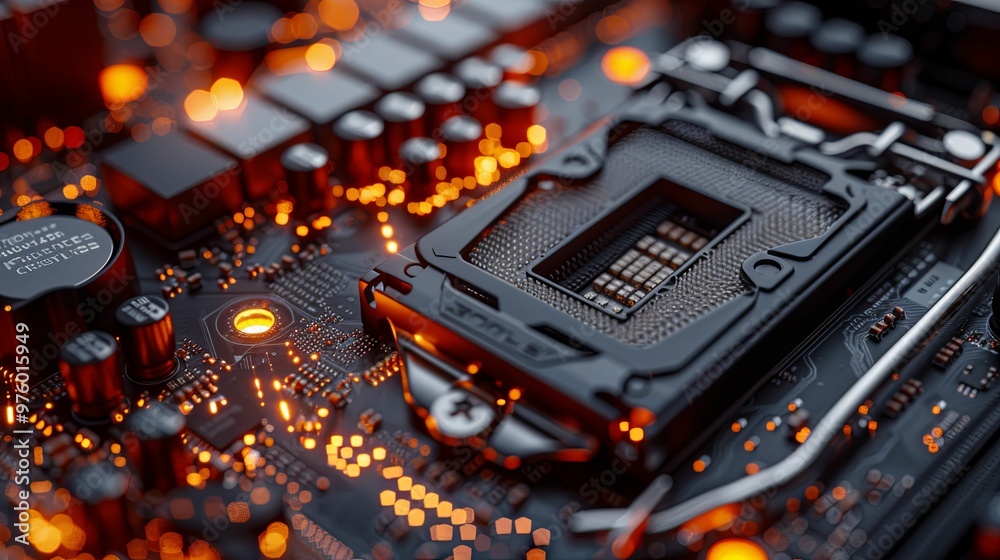 Close-up of a Computer Motherboard with a Processor Socket Close-up of a Computer Motherboard with a Processor Socket