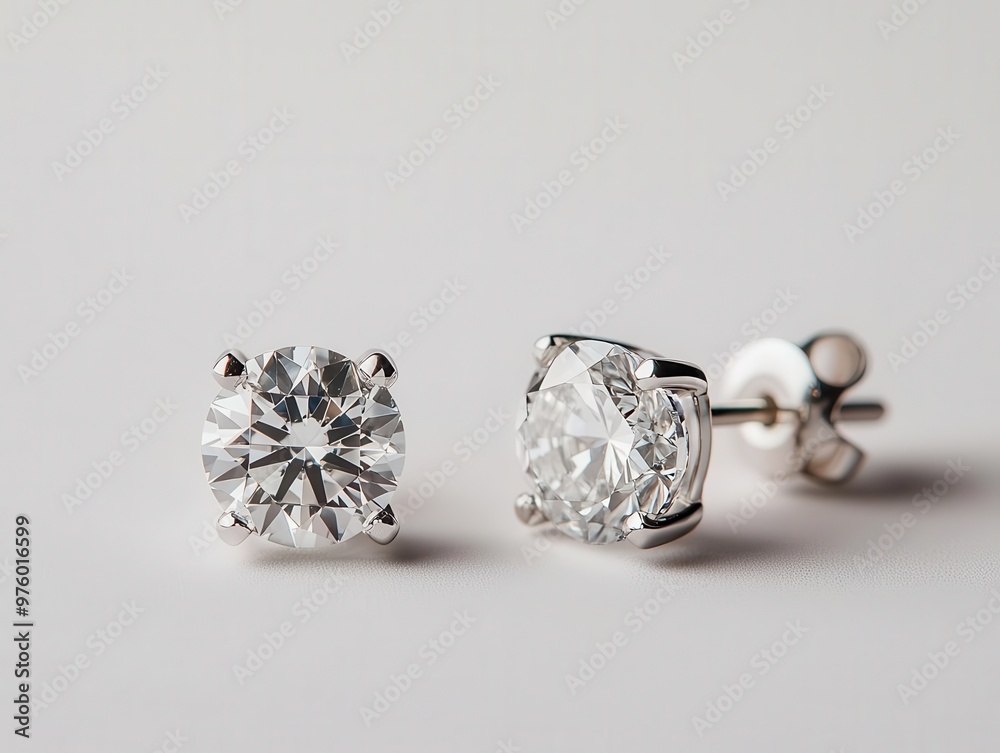 A pair of diamond solitaire earrings isolated on a white background, with each gemstone sparkling brightly solitaire earrings, gemstone, clarity A pair of diamond solitaire earrings isolated on a white background, with each gemstone sparkling brightly solitaire earrings, gemstone, clarity