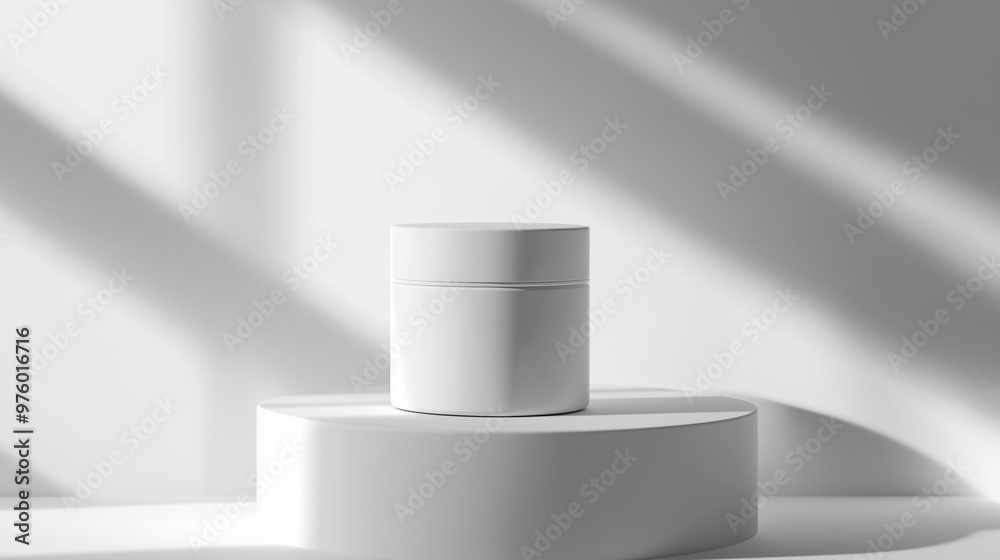 Minimalist White Cosmetic Jar mockup on Pedestal Minimalist White Cosmetic Jar mockup on Pedestal