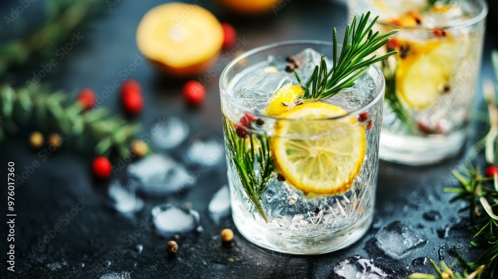 Fresh and refreshing cocktails based on gin, a distinctive herbal flavor, bar 