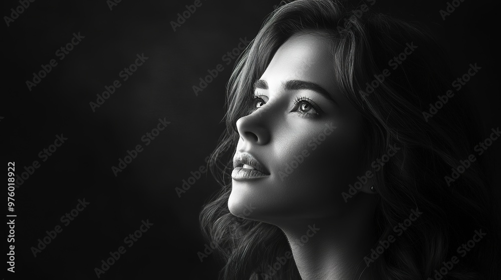 Elegant black and white portrait of a woman with dramatic lighting, focusing on emotion and timeless beauty, portrait, black and white Elegant black and white portrait of a woman with dramatic lighting, focusing on emotion and timeless beauty, portrait, black and white