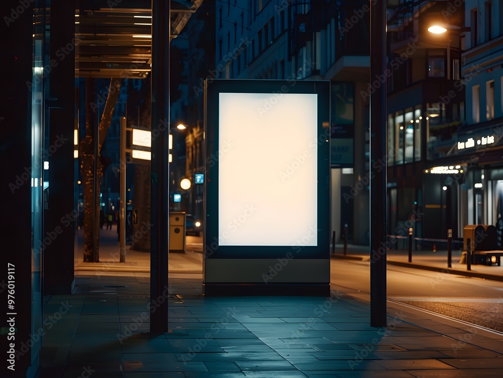 Blank Billboard Ad Space on a City Street at Night Blank Billboard Ad Space on a City Street at Night