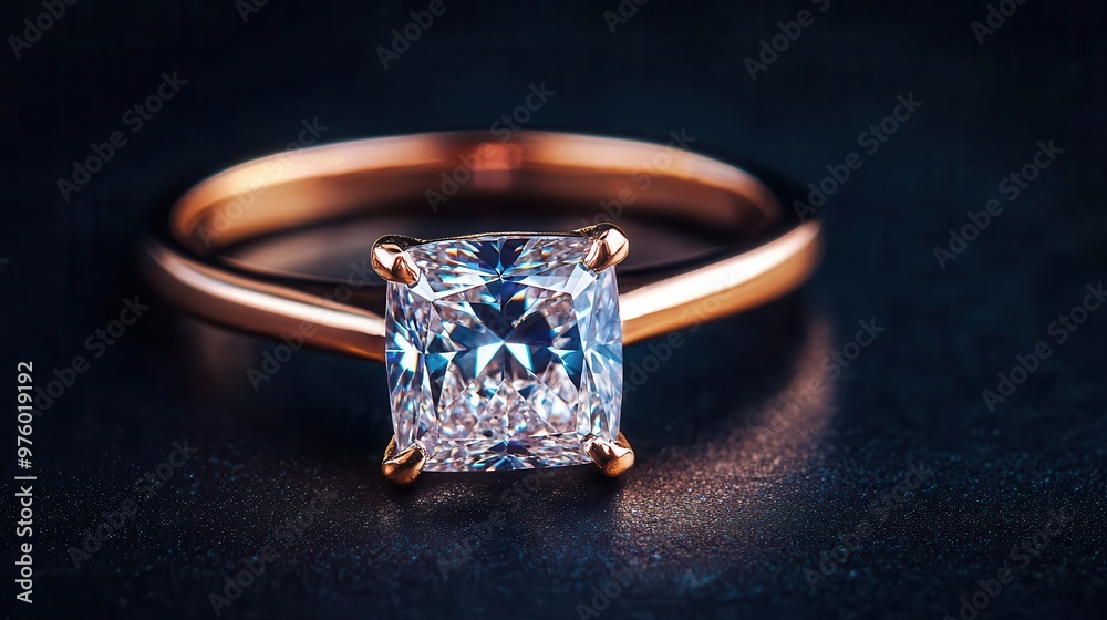 A square-cut diamond solitaire ring isolated, the gemstone reflecting perfect clarity and brilliance square-cut ring, gemstone, clarity A square-cut diamond solitaire ring isolated, the gemstone reflecting perfect clarity and brilliance square-cut ring, gemstone, clarity