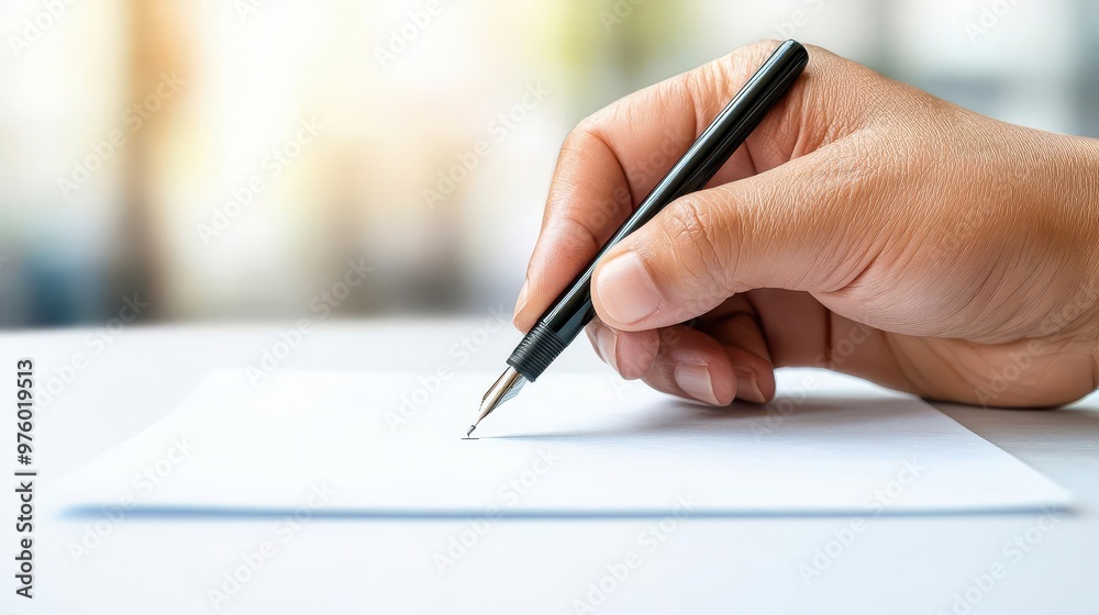 Close-up of fingers holding a pen over a ballot paper, voting decision, participation in democracy Close-up of fingers holding a pen over a ballot paper, voting decision, participation in democracy