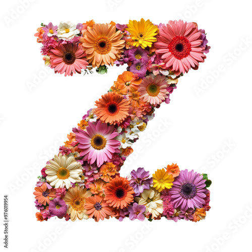 Floral Alphabet Letters Z with Colorful Flowers and Decorative Elements