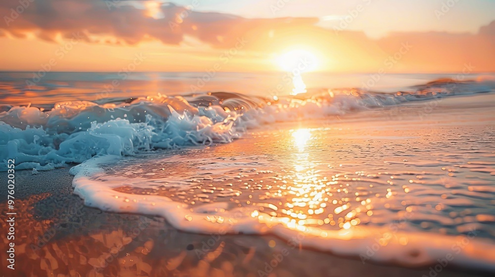 Fototapeta premium Foamy Waves and Golden Reflections at Sunset