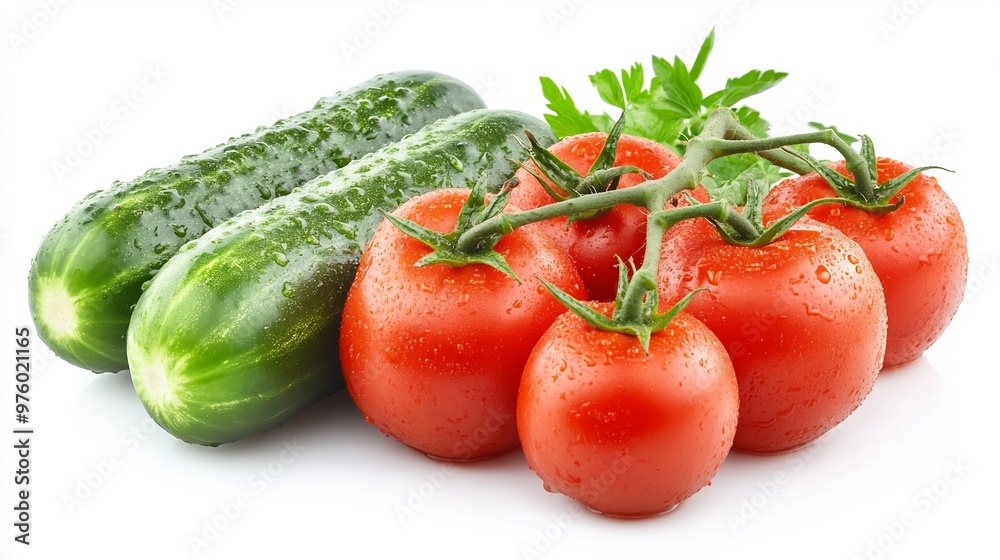 Fresh Green Cucumbers and Ripe Red Tomatoes Fresh Green Cucumbers and Ripe Red Tomatoes