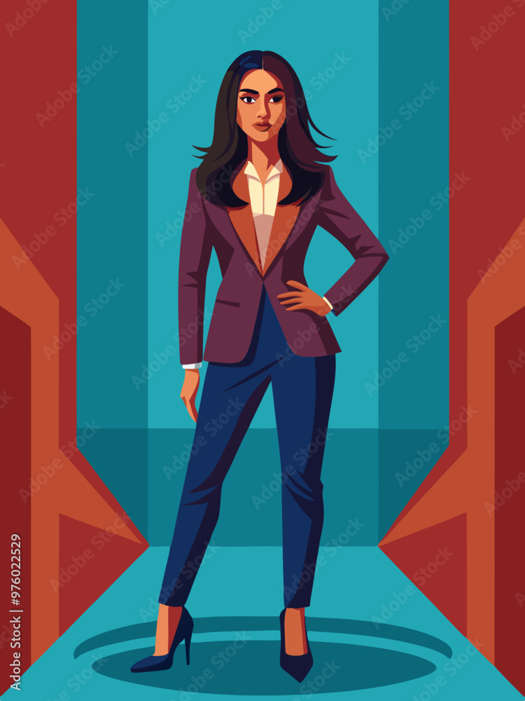 Stylish Indian Woman in Formal Suit, Vector Pose Illustration for Business Stylish Indian Woman in Formal Suit, Vector Pose Illustration for Business
