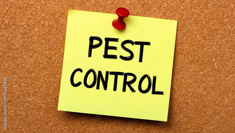 Pest Control word written on a note sticky on corkboard Pest Control word written on a note sticky on corkboard