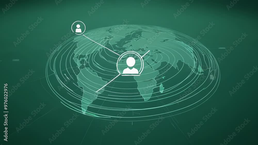 Digital network with interconnected nodes and user icons on a green background. video