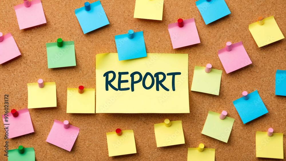 Report word written on a note sticky on corkboard Report word written on a note sticky on corkboard