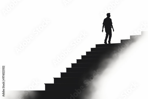 Wallpaper Mural Silhouette of a man ascending stairs against a white background, isolated and striking visual Torontodigital.ca