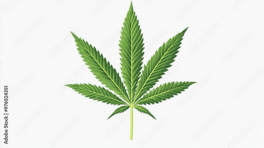 A single marijuana leaf isolated on a white background. A single marijuana leaf isolated on a white background.