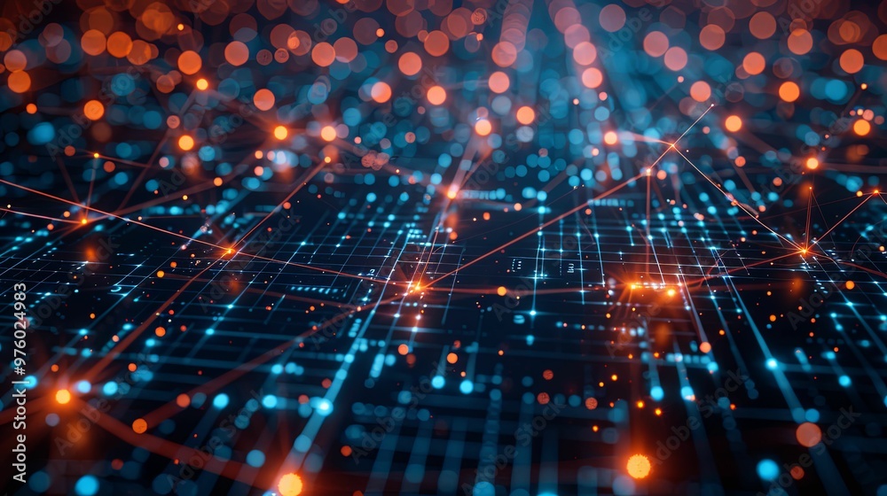 Abstract digital network with glowing lines and dots. Abstract digital network with glowing lines and dots.
