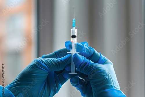 Healthcare Professional Holding Syringe with Blue Gloves