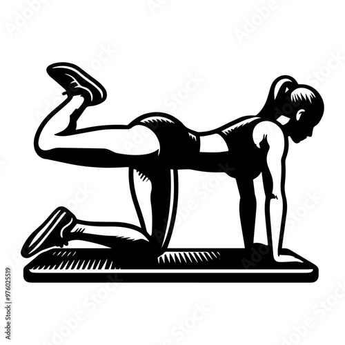 Black glute bridges exercise vector icon illustration.