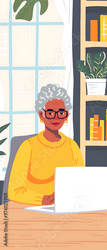 Senior Woman Embracing Technology: Learning Online Communication Skills with Laptop in Classroom Setting