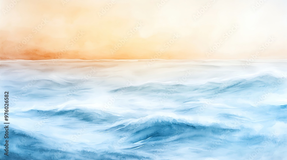 Obraz premium Serene ocean waves under a soft sunset, creating a peaceful and calming atmosphere for relaxation and inspiration.