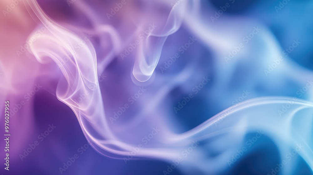 Abstract spirals of smoke slowly rising in a soft gradient of blues and purples. Abstract spirals of smoke slowly rising in a soft gradient of blues and purples.