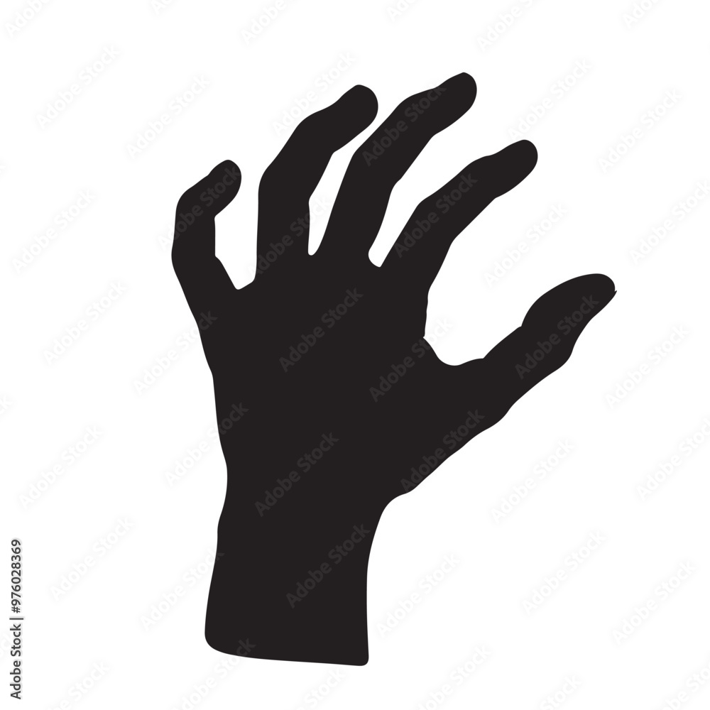 silhouette of a hand reaching out, fingers spread vector on a white background silhouette of a hand reaching out, fingers spread vector on a white background