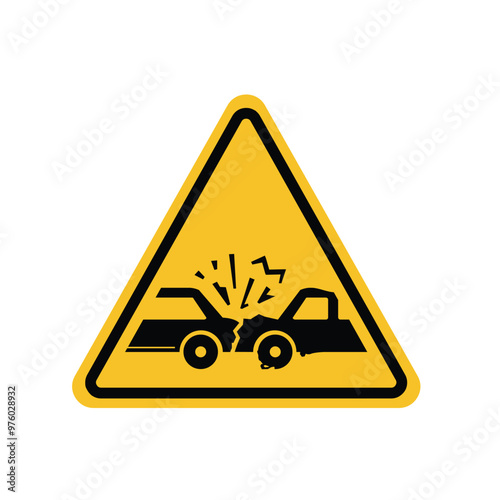 car accident warning sign on yellow triangle board. Suitable for posters and web icons