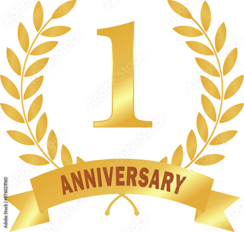 1st year anniversary, Golden Leaves, Golden rank, Golden circular laurel foliate, Laurel Leave, Gold laurel wreath, Laurel Leaves with ribbon, one year anniversary in golden