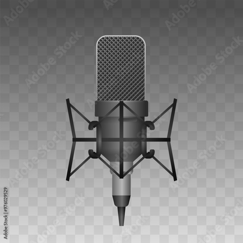Studio Microphone With A Shock Mount For Audio Recording, Podcasting Or Broadcasting Concepts. Realistic 3d Vector Image