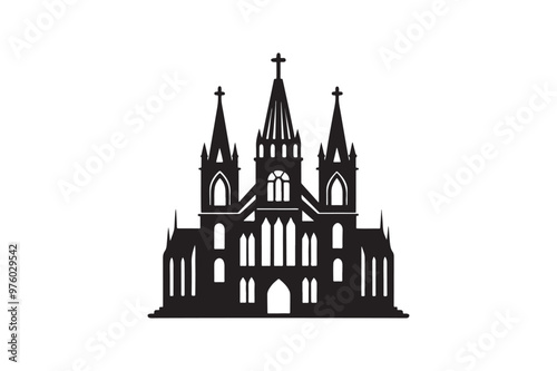 Cathedral silhouette vector illustration, Cathedral silhouette vector, Cathedral silhouette PNG