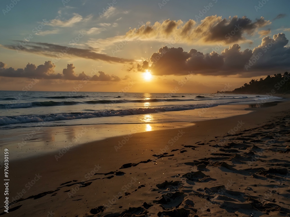 Beautiful beach view with sunset at Pangandaran Beach. Beautiful beach view with sunset at Pangandaran Beach.