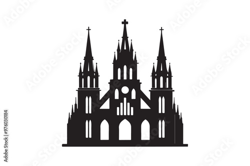 Cathedral silhouette vector illustration, Cathedral silhouette vector, Cathedral silhouette PNG