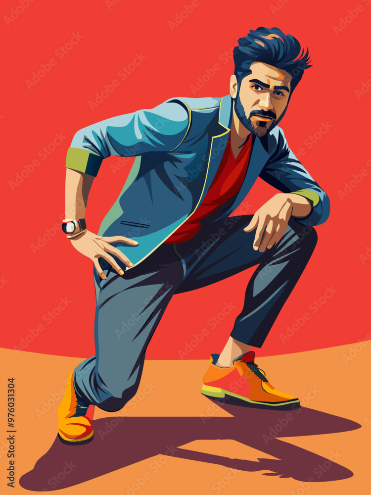 Stylish Indian Male Model Sitting Pose Vector Illustration, Modern Design, Fashionable Character
Stylish Indian Male Model Sitting Pose Vector Illustration, Modern Design, Fashionable Character