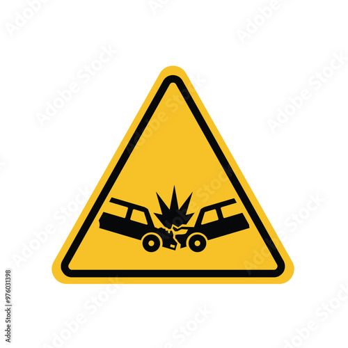 car accident warning sign on yellow triangle board. Suitable for posters and web icons