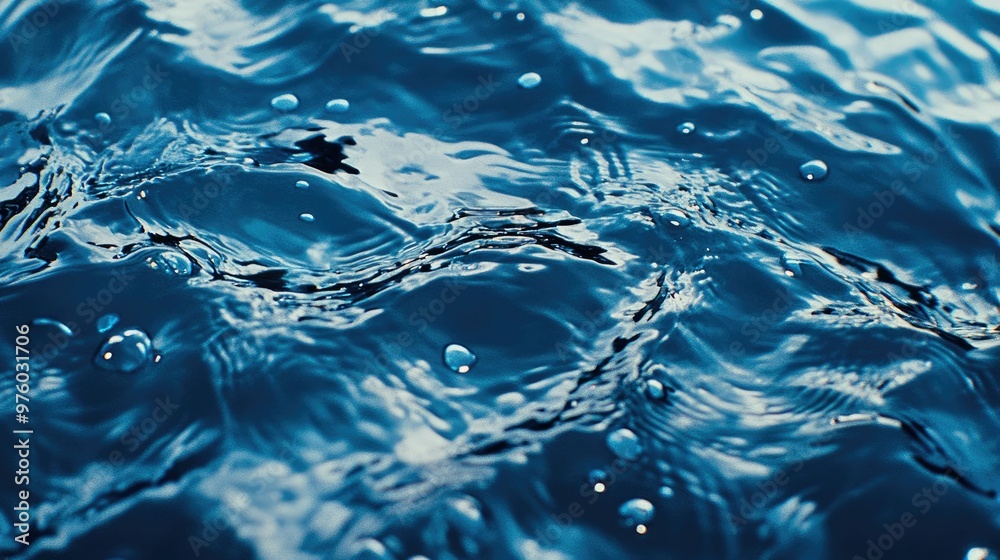 Close-up view of blue water with ripples and bubbles. Close-up view of blue water with ripples and bubbles.