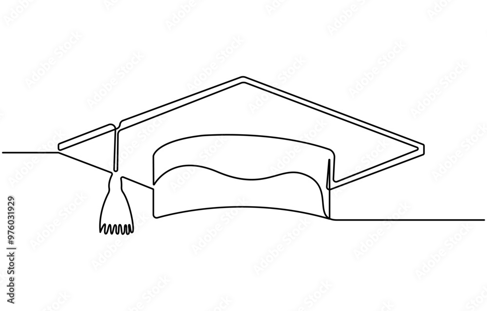 Continuous cap one line art drawing of graduation hat concept outline ...