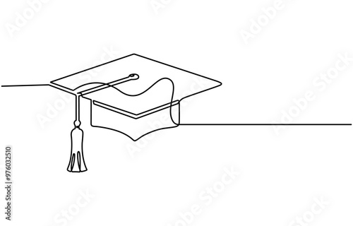 Continuous cap one line art drawing of graduation hat concept outline vector, Graduation Single Line Icon, one line drawing of graduation cap isolated on white background vector illustration