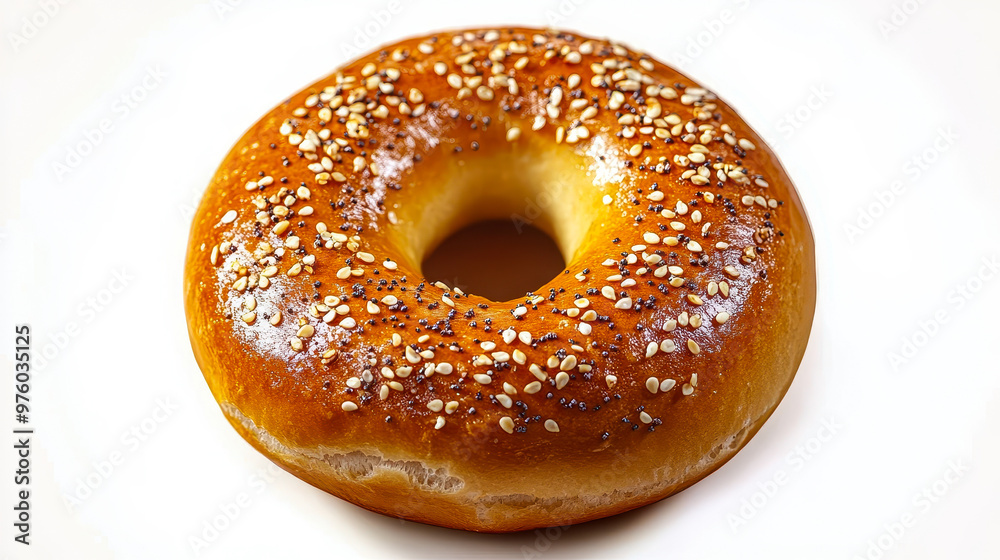 Freshly Baked Sesame and Poppy Seed Bagel Isolated on White Background Top View Perfect for Breakfast and Bakery Marketing Concepts Freshly Baked Sesame and Poppy Seed Bagel Isolated on White Background Top View Perfect for Breakfast and Bakery Marketing Concepts