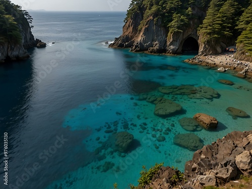 Blue waters of Umi Jigoku, Japan photo