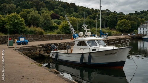 Boat moored at Aberdour Dock. photo