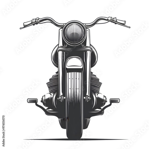 Monochrome illustration of clssic motorcycles in different angles isolated on white backgreound photo